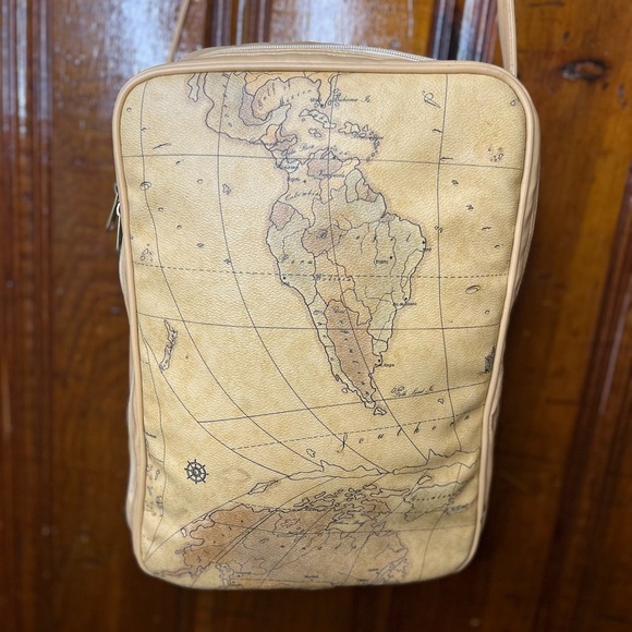 Vtg. World Map Wine/Picnic Case,2Person "Picnic Time"70's Retro Wine Tote - Picture 4 of 9